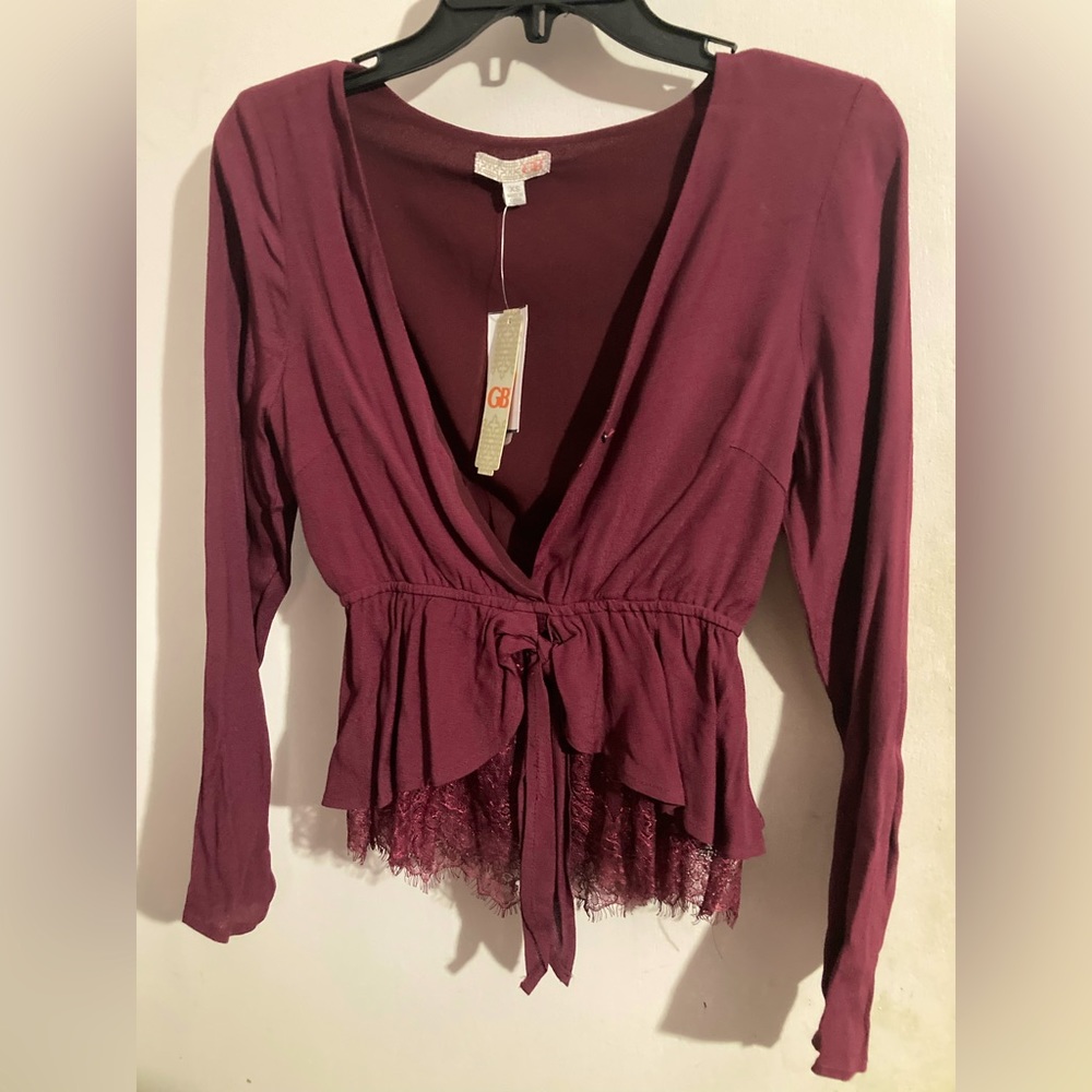 Long Sleeve Gianni Bini Button Top with Lace